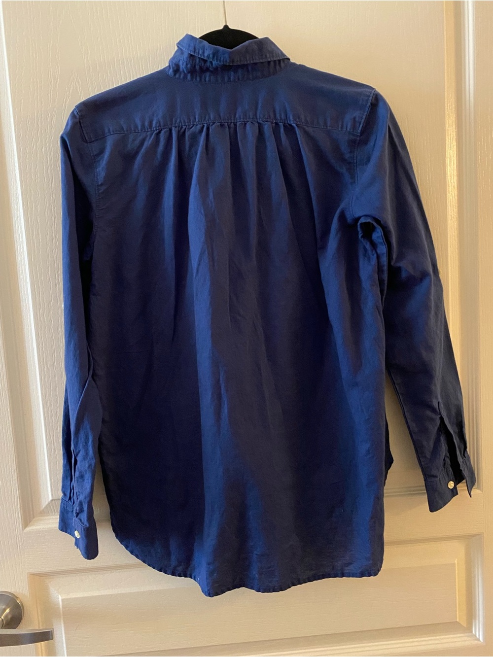 LOFT Cotton-Linen Blend 1/2 Button Down Collared Blouse in Blue - S - Picture 2 of 10